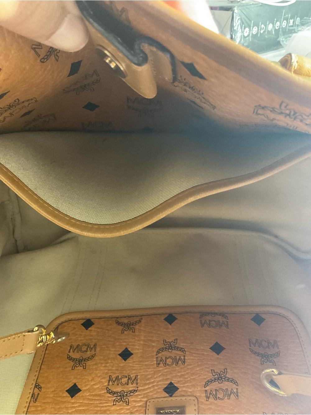 MCM Cognac Visetos Monogram Tote with Gold Plate - Picture 6 of 6